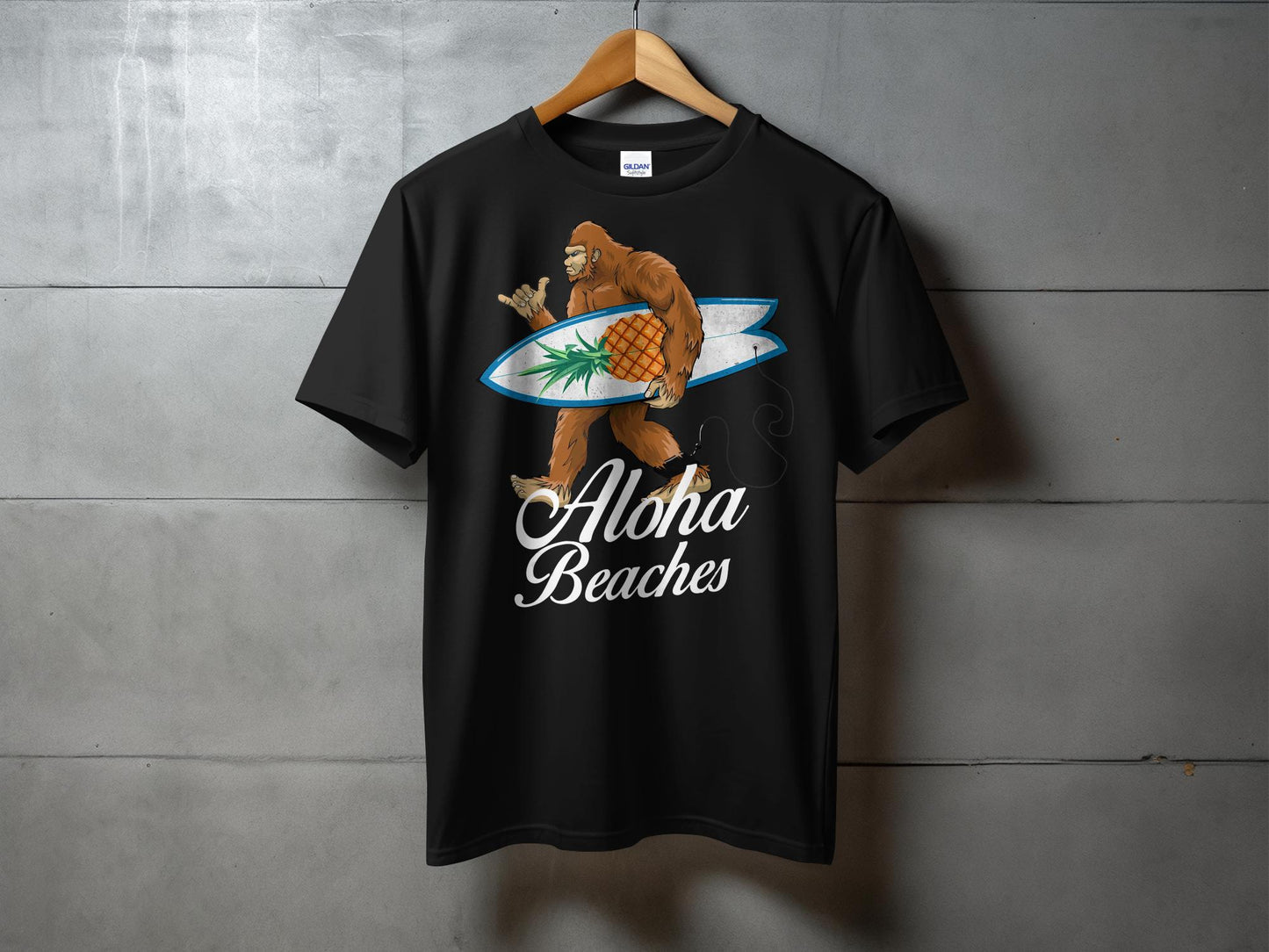 Bigfoot Surfing Aloha Beaches Graphic T-Shirt