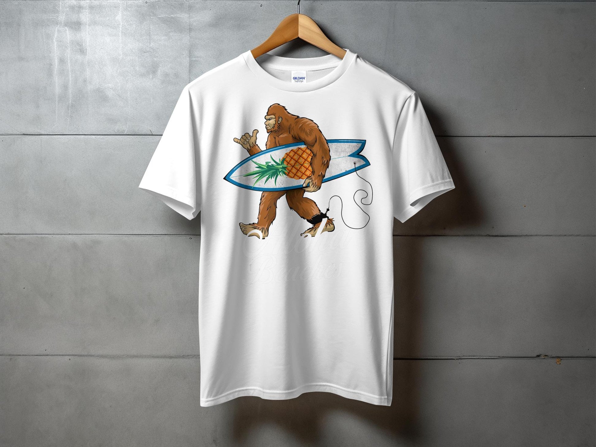 Bigfoot Surfing Aloha Beaches Graphic T-Shirt