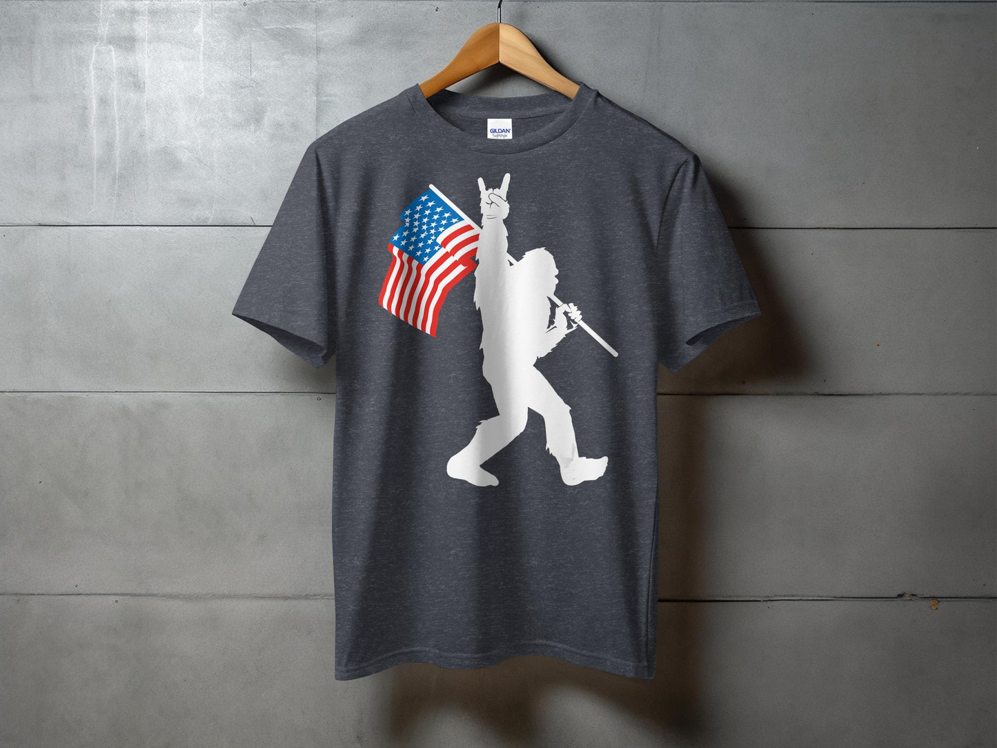 Bigfoot Holding USA Flag Patriotic Graphic T-Shirt