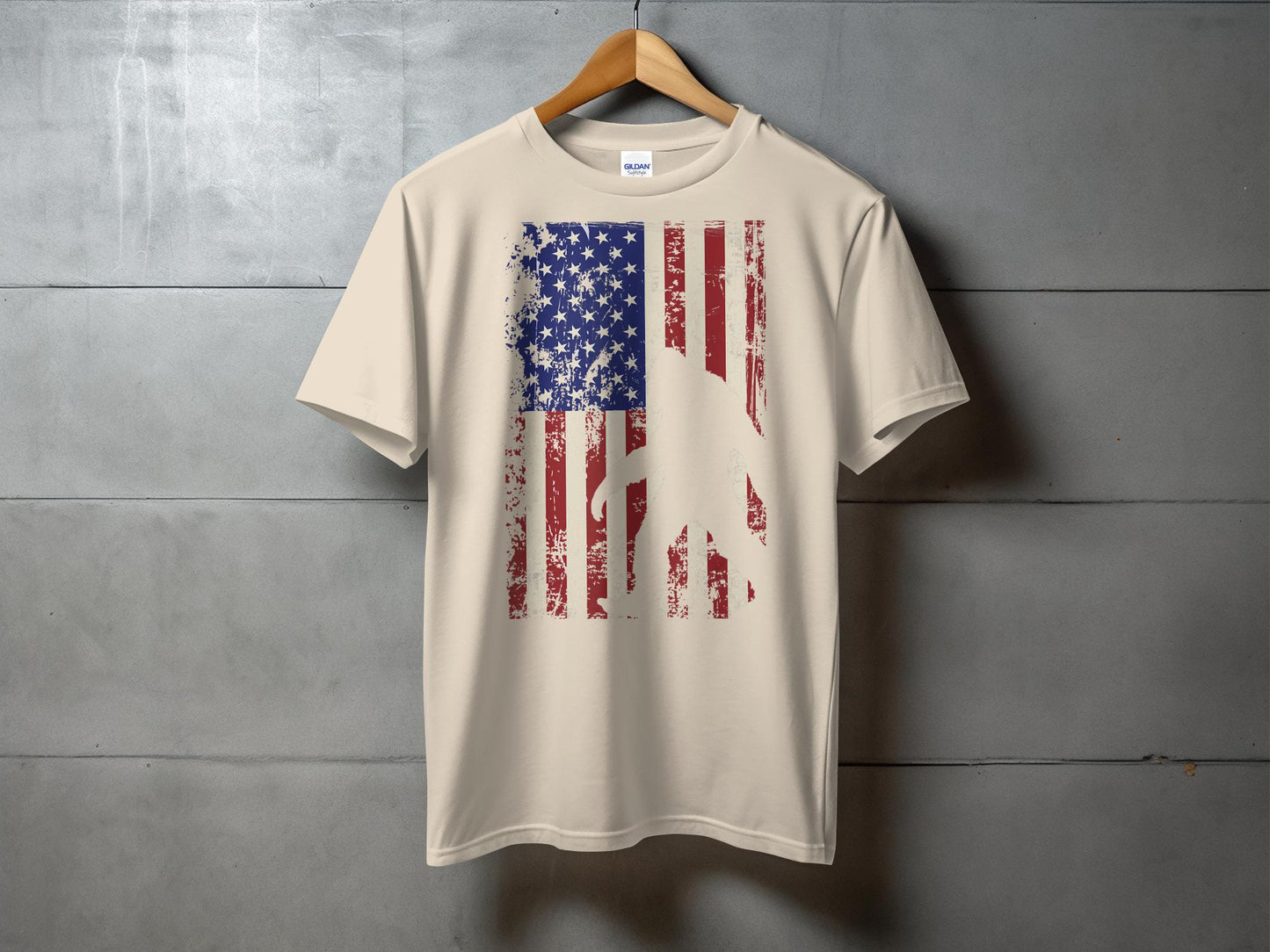 Grunge American Flag with Bigfoot Silhouette T-Shirt