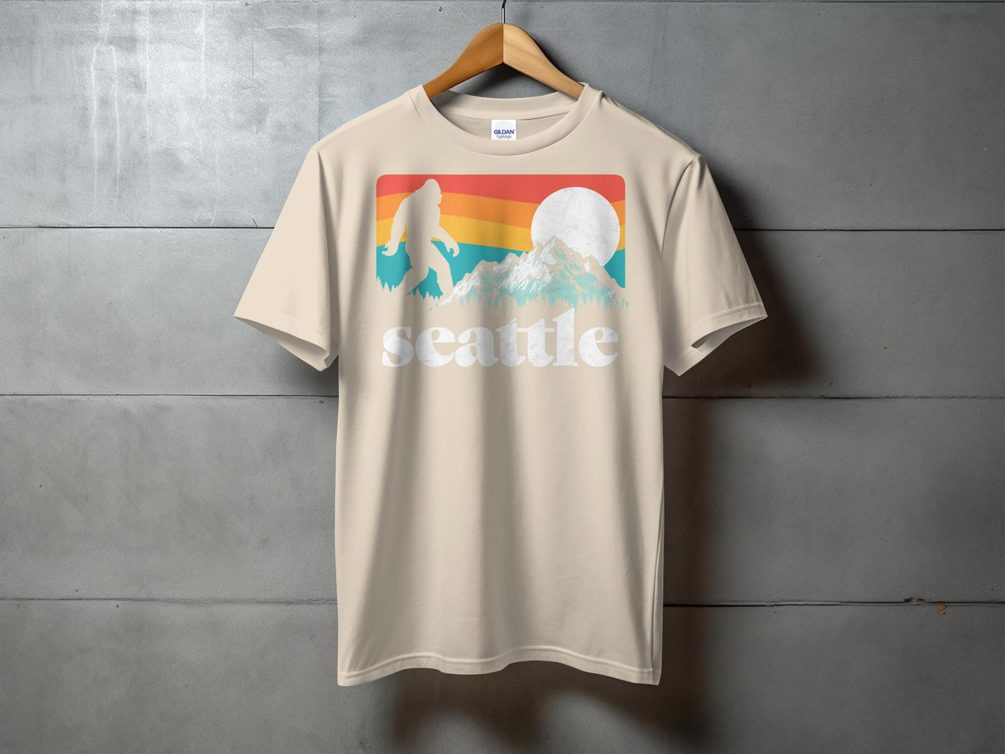 Bigfoot Seattle T-Shirt, Retro Sunset Graphic Tee, Pacific Northwest Bigfoot Shirt, Mountain Sasquatch Shirt, Vintage Seattle T-Shirt