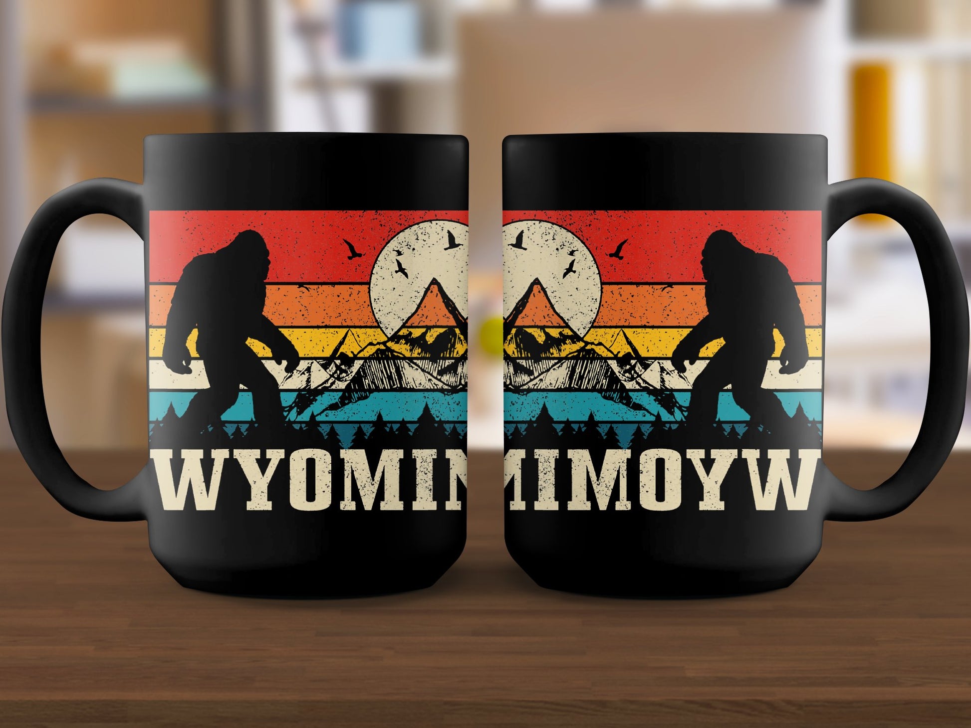 Bigfoot Coffee Mug - Wyoming Adventure Design, Retro Mountains, Nature Lover Gift, Unique Coffee Cup