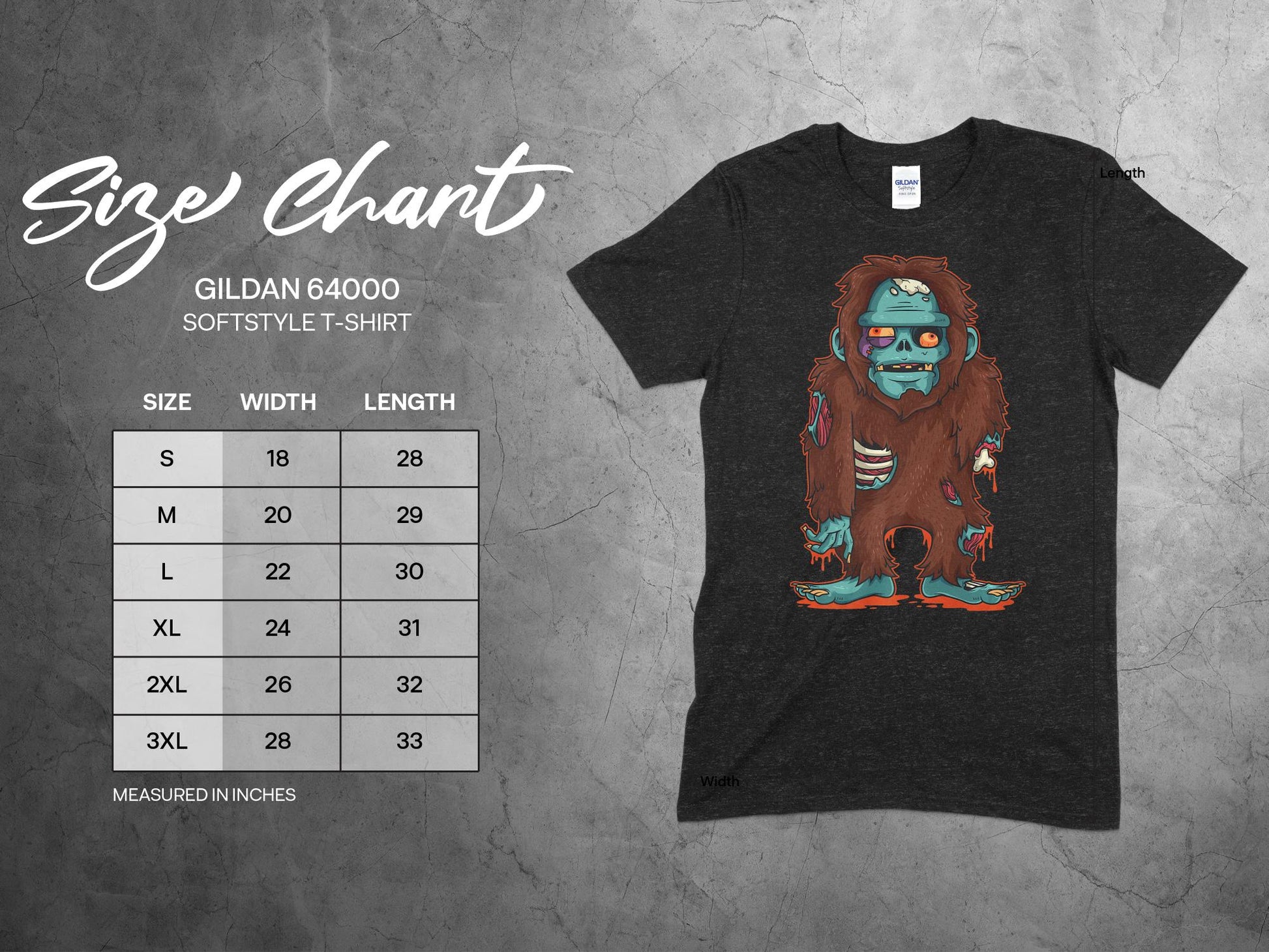 Zombie Bigfoot Graphic Design Horror Style T-Shirt