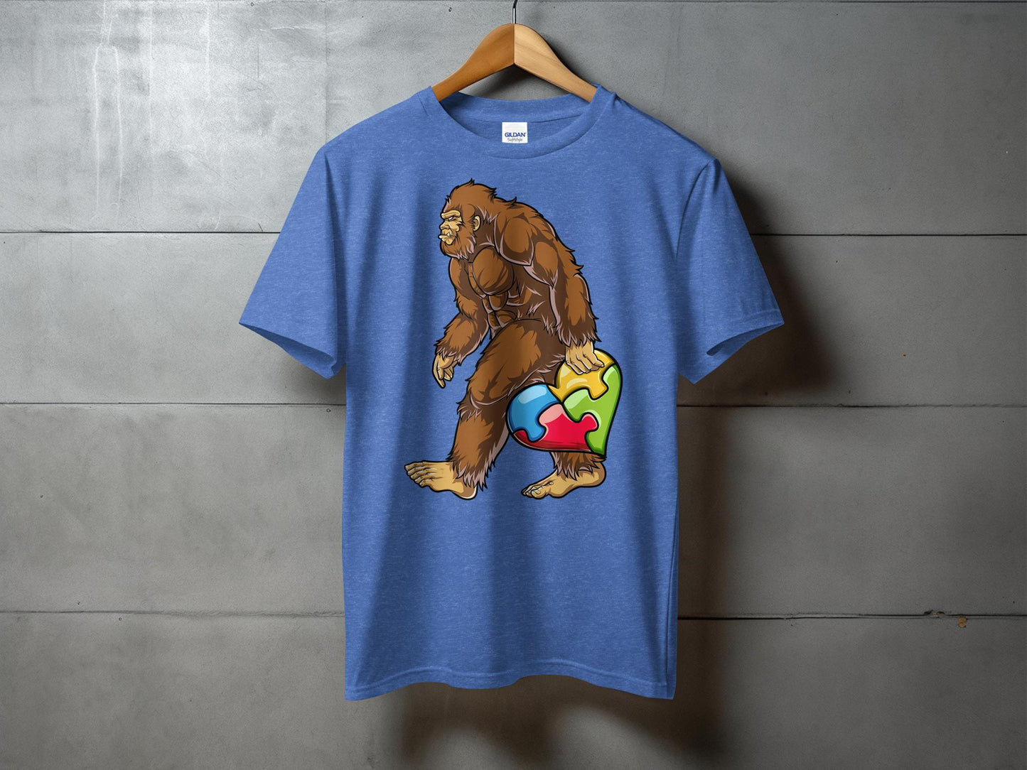 Colorful Autism Puzzle Heart and Bigfoot Walking T-Shirt