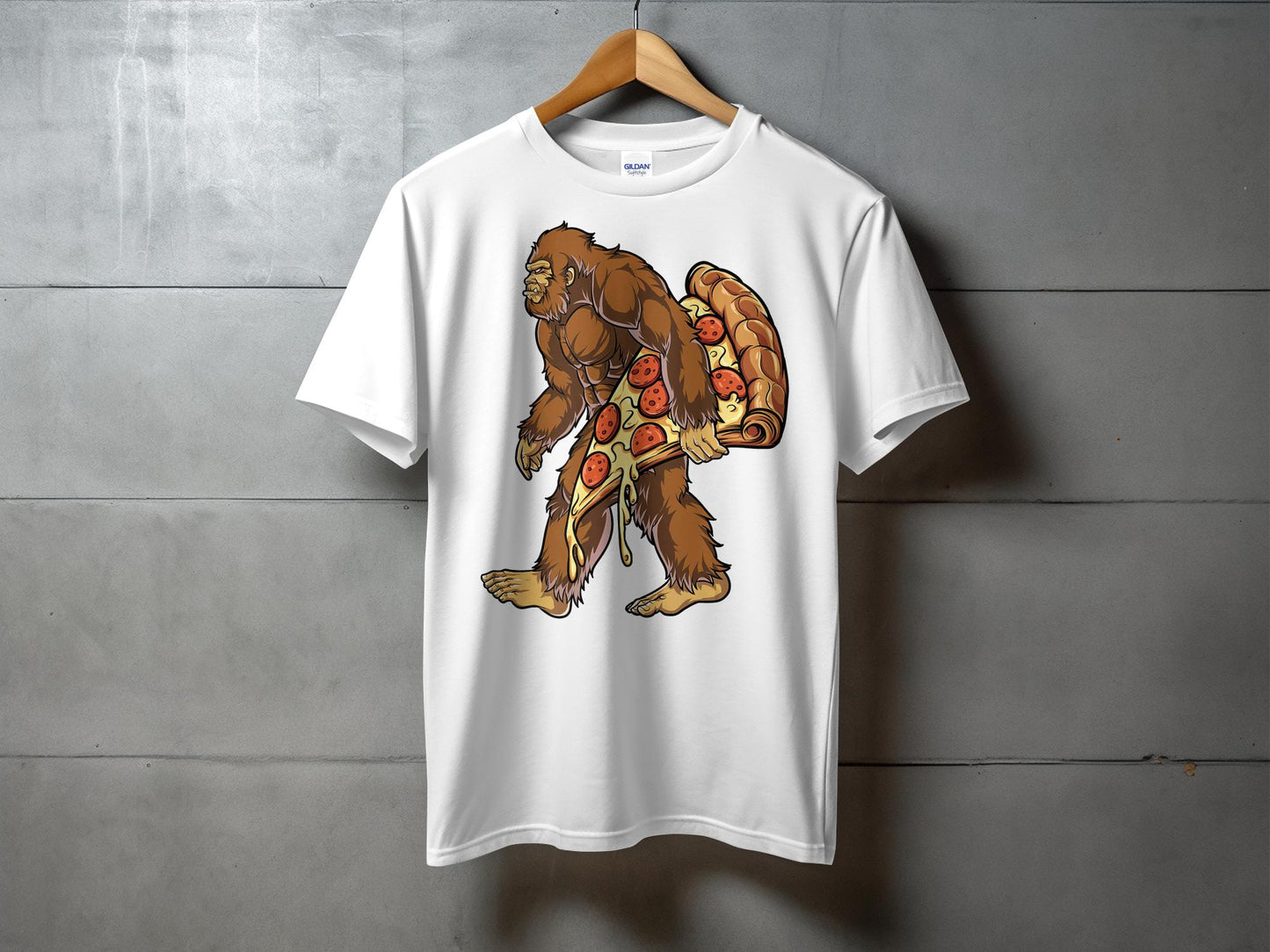 Bigfoot with Pizza Slice Fun Graphic T-Shirt