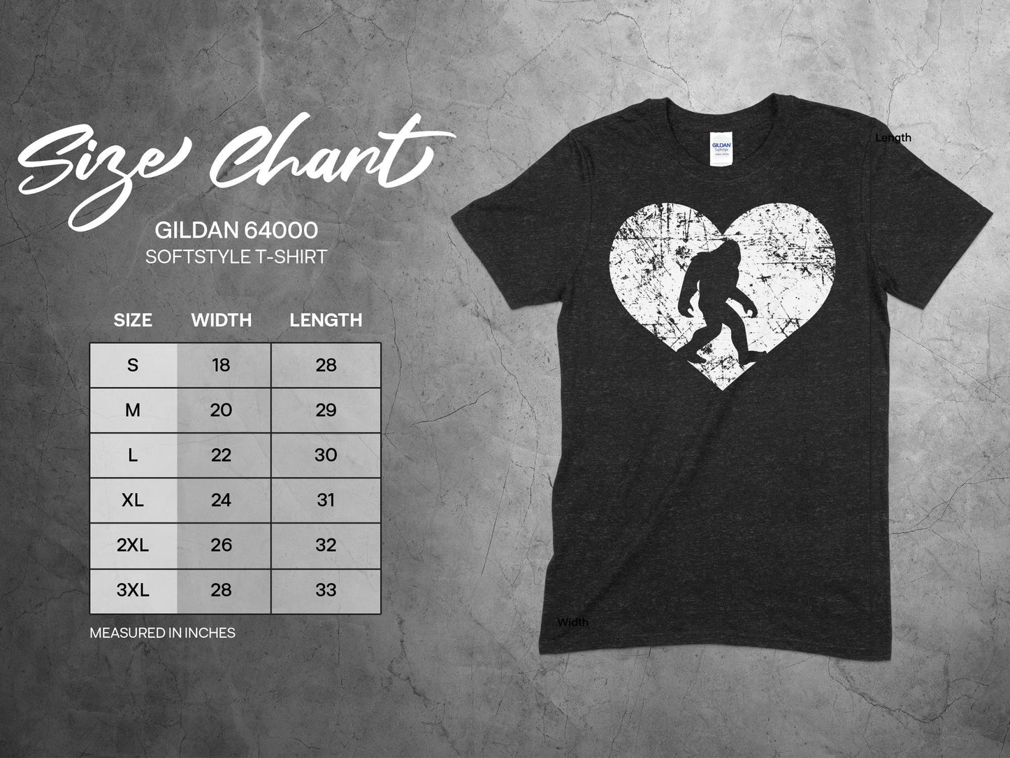 Bigfoot Silhouette Heart Print Unique Graphic T-Shirt