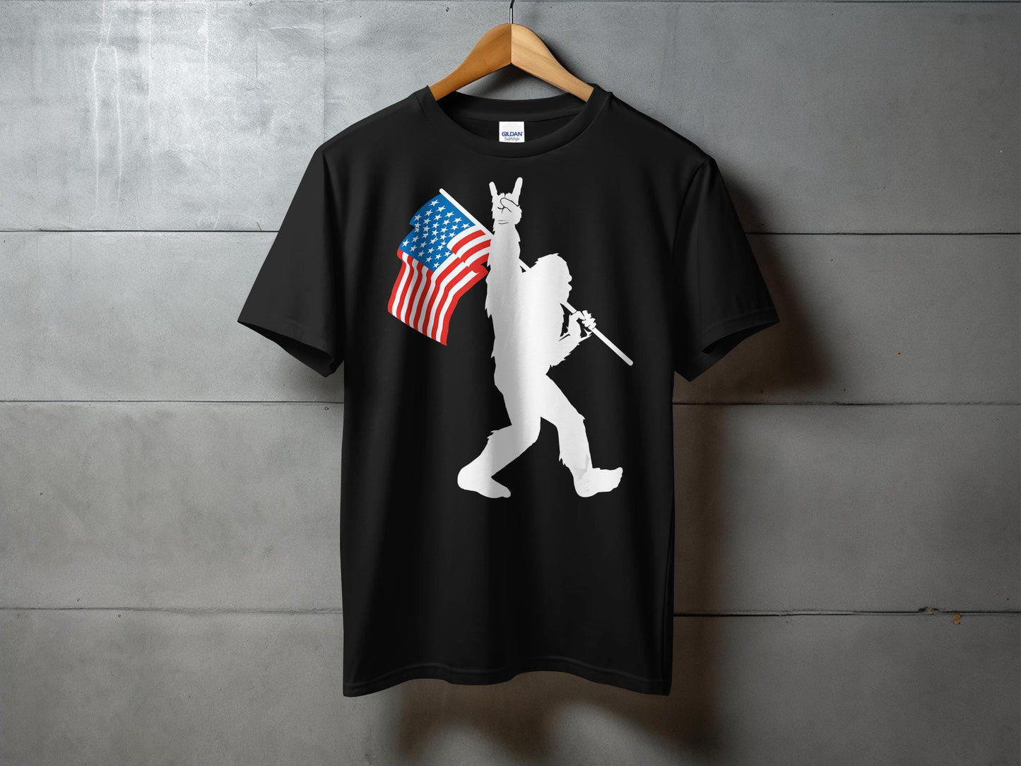 Bigfoot Holding USA Flag Patriotic Graphic T-Shirt