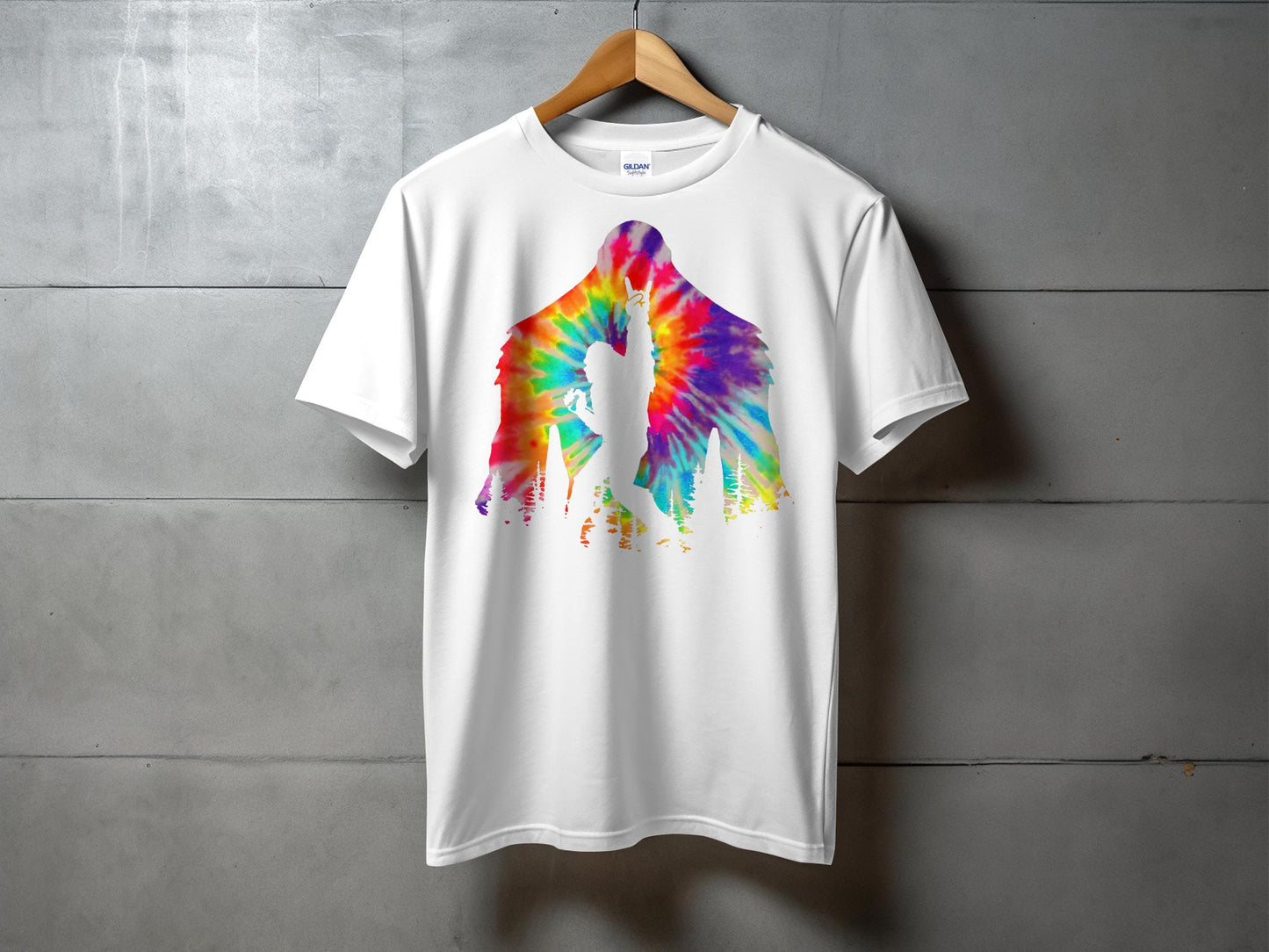 Vibrant Tie-Dye Bigfoot with Peace Gesture T-Shirt