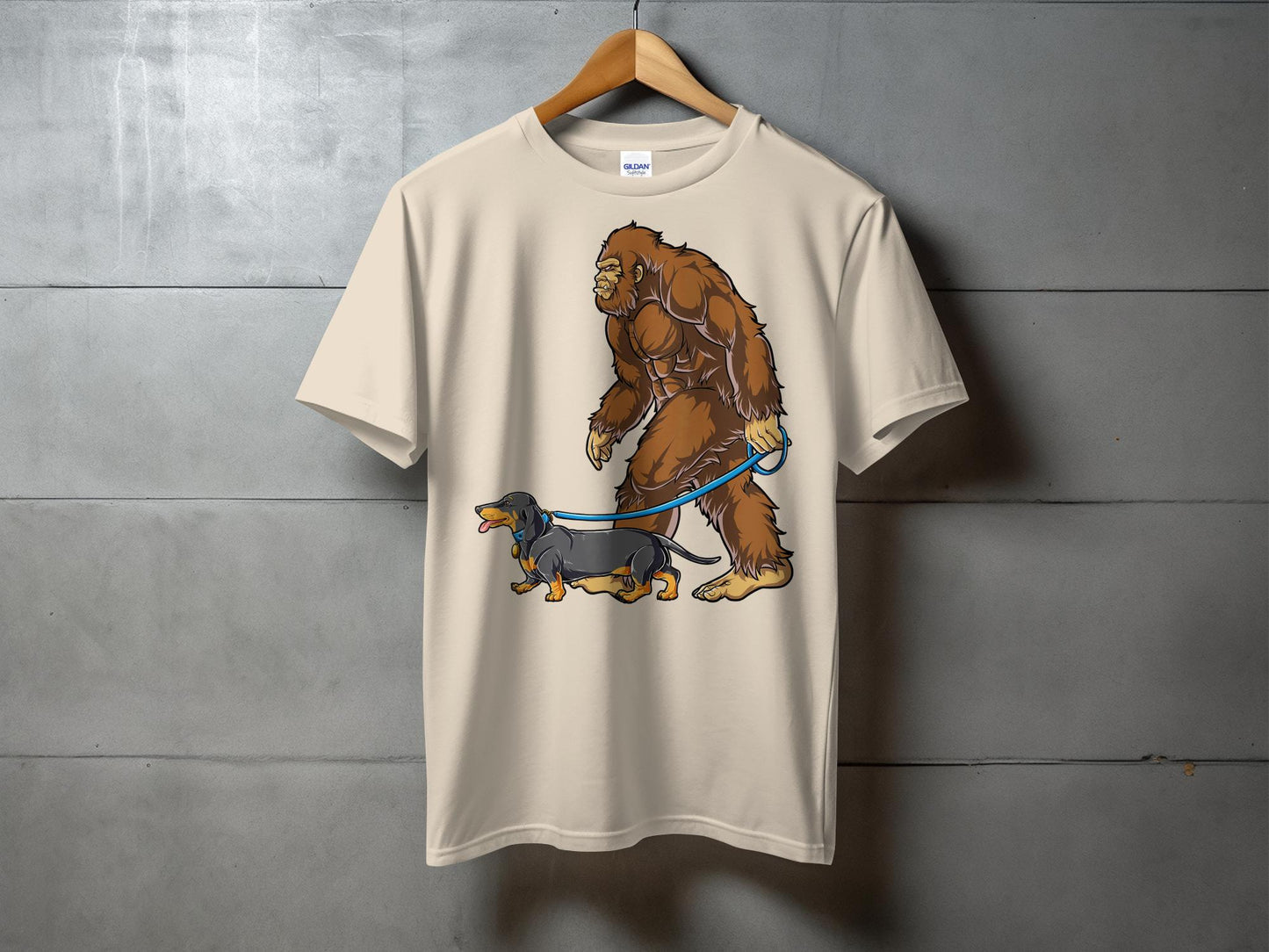 Bigfoot Walking Cute Dachshund Funny Graphic T-Shirt