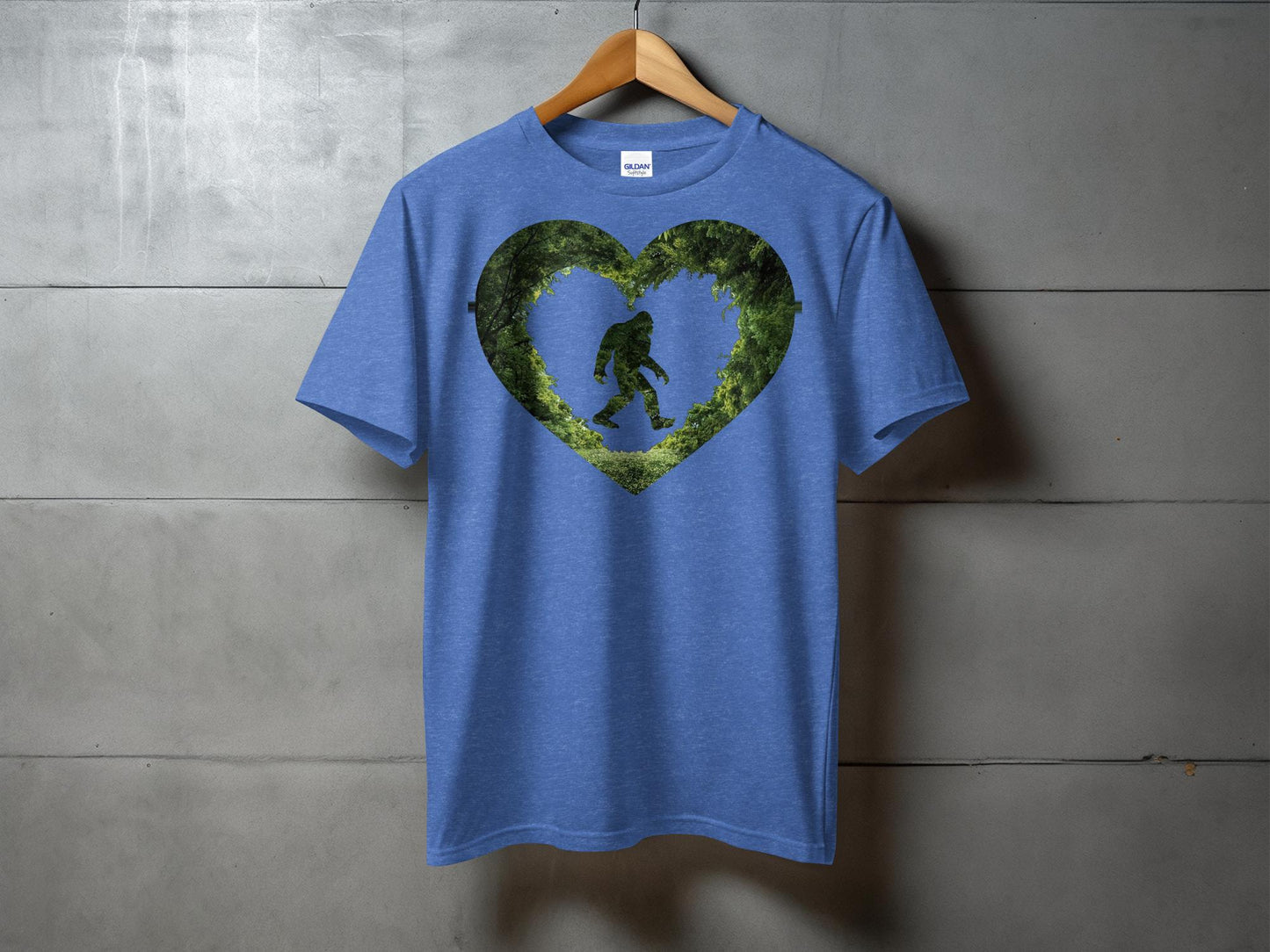 Unique Bigfoot Forest Heart Shape Graphic T-Shirt