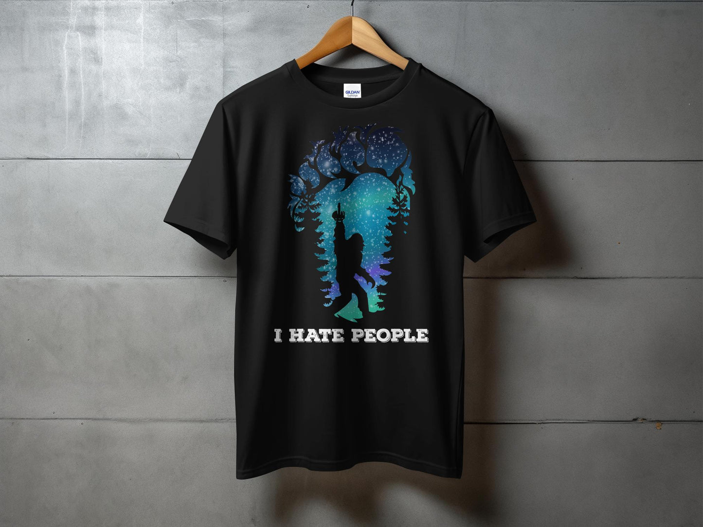 I Hate People Sasquatch Forest Galaxy Print T-Shirt