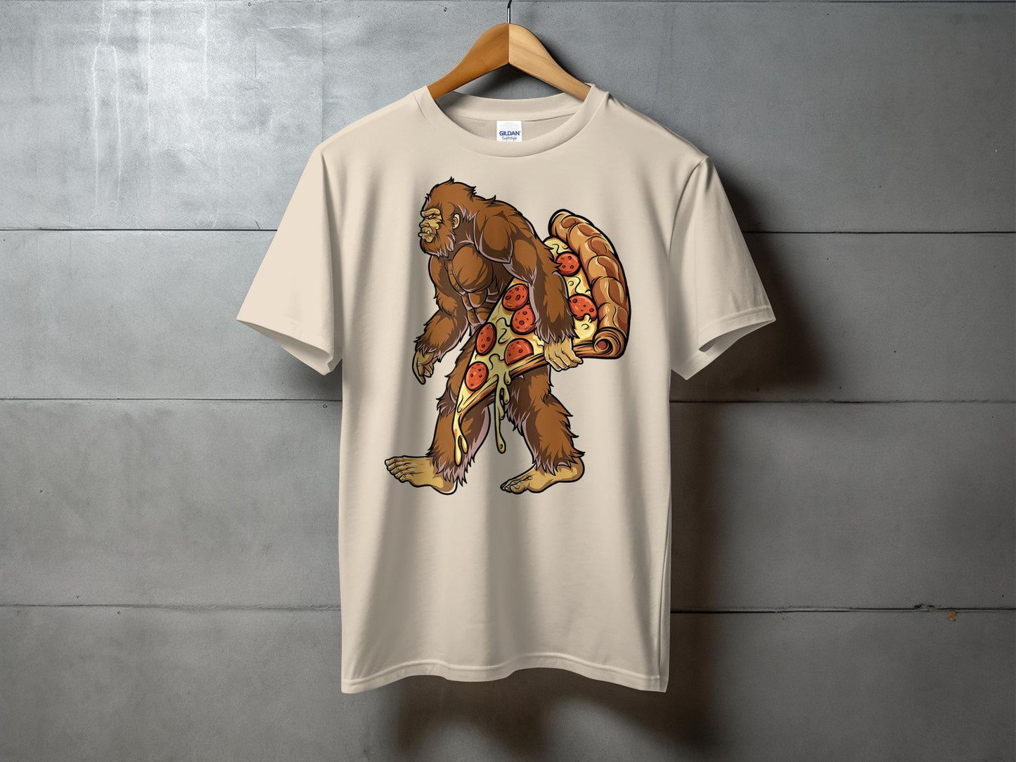 Bigfoot with Pizza Slice Fun Graphic T-Shirt