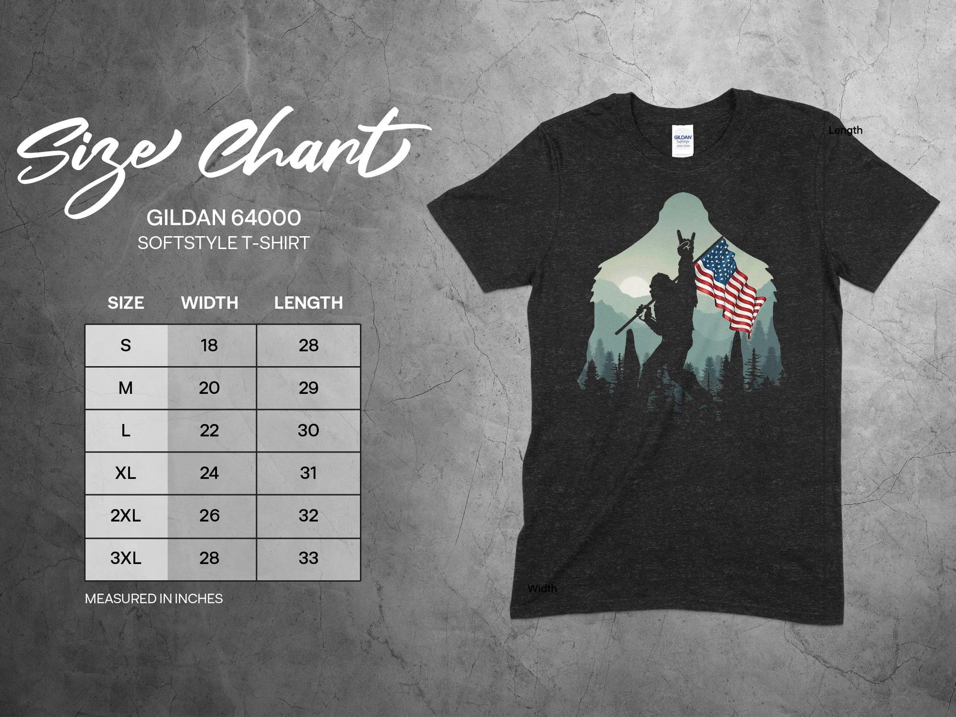 Bigfoot Silhouette Holding USA Flag Graphic T-Shirt