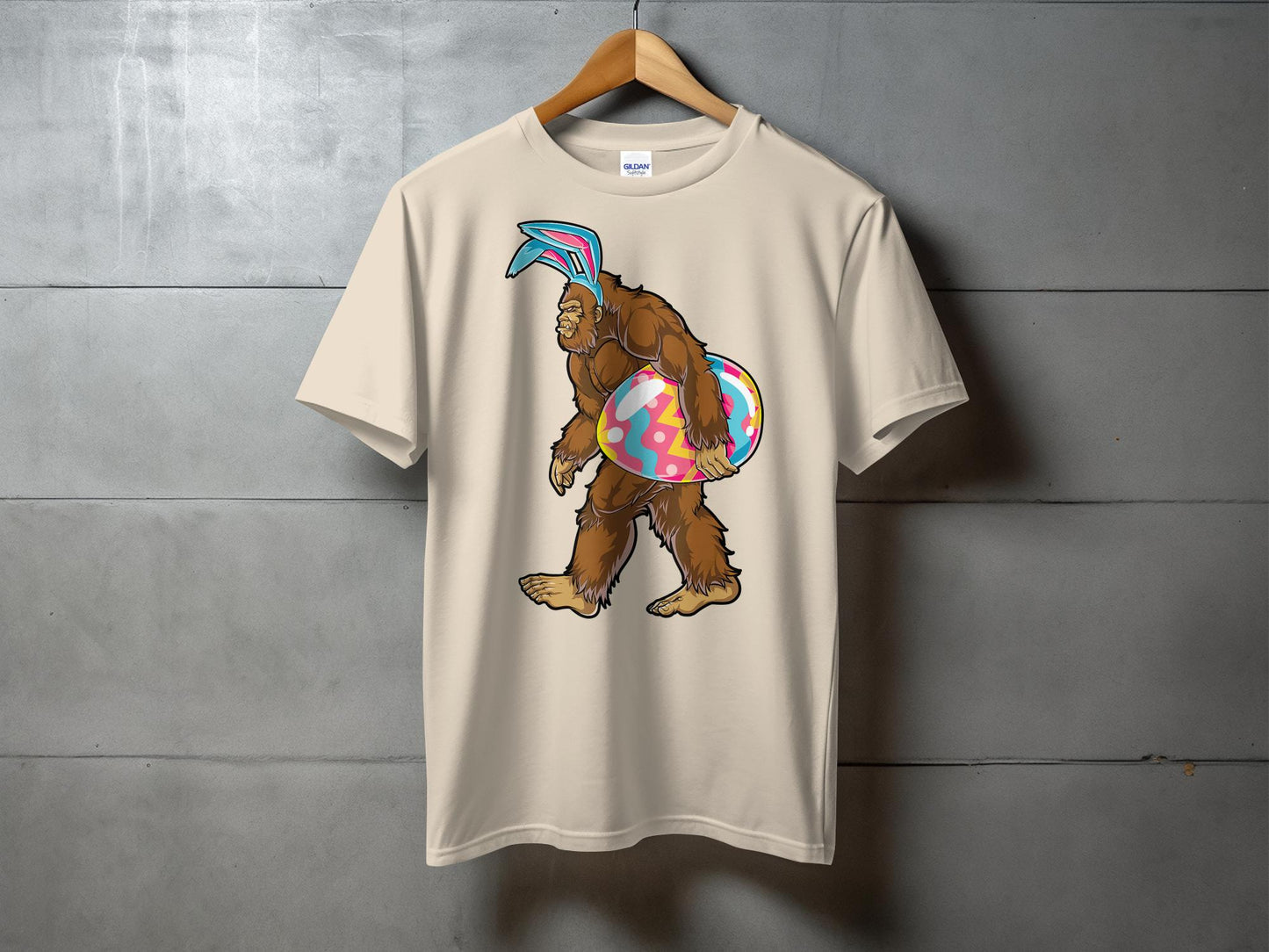 Bigfoot with Bunny Ears and Easter Egg Graphic T-Shirt