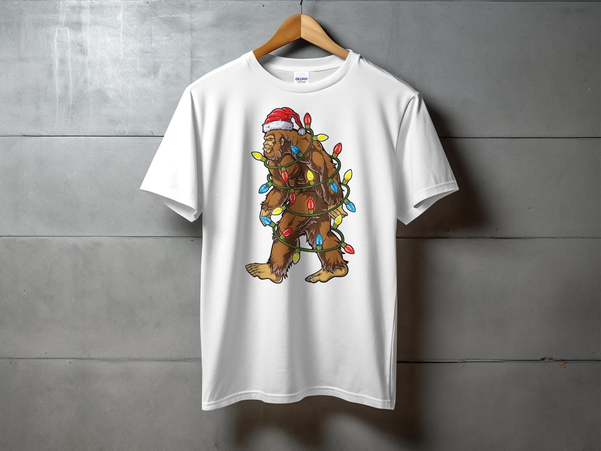 Bigfoot Wrapped in Christmas Lights Novelty T-Shirt