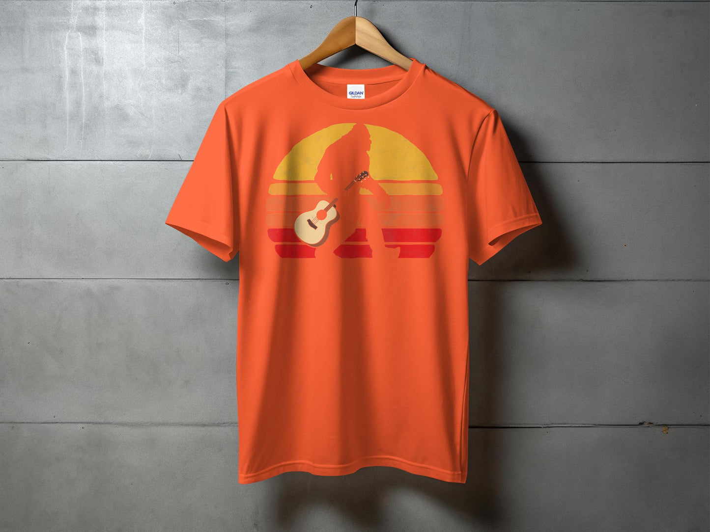 Retro Sunset Bigfoot Silhouette with Guitar T-Shirt