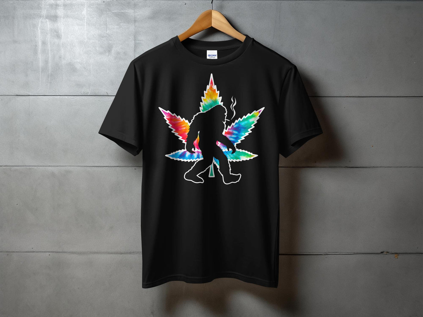 Bigfoot Silhouette with Colorful Leaf T-Shirt