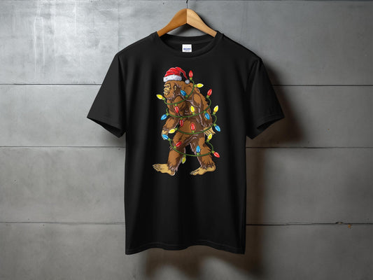 Bigfoot Wrapped in Christmas Lights Novelty T-Shirt