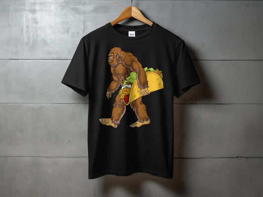 Funny Bigfoot Holding Giant Taco Graphic T-Shirt