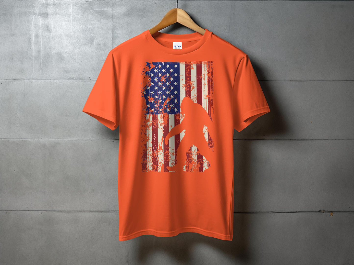 Grunge American Flag with Bigfoot Silhouette T-Shirt