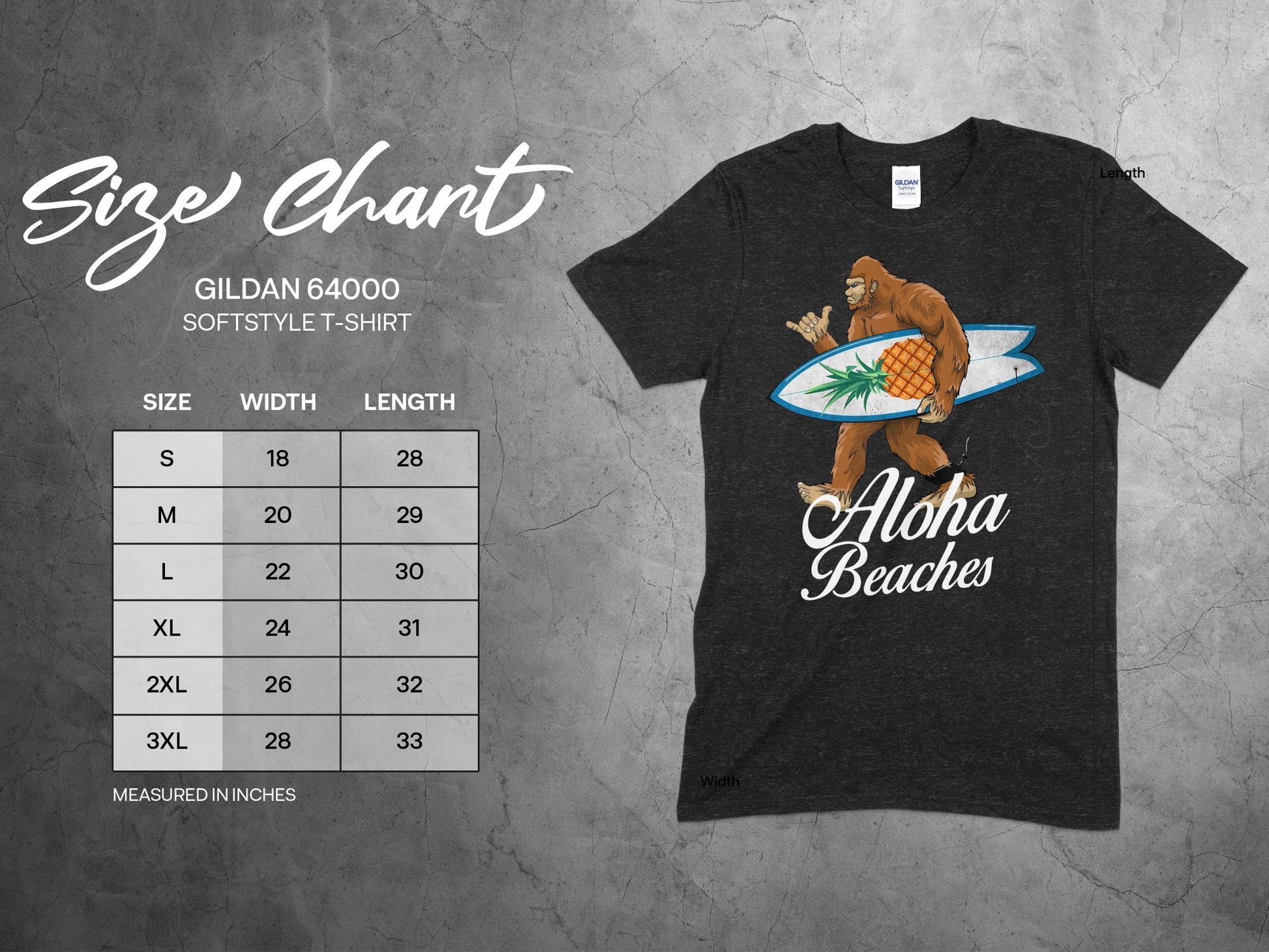 Bigfoot Surfing Aloha Beaches Graphic T-Shirt