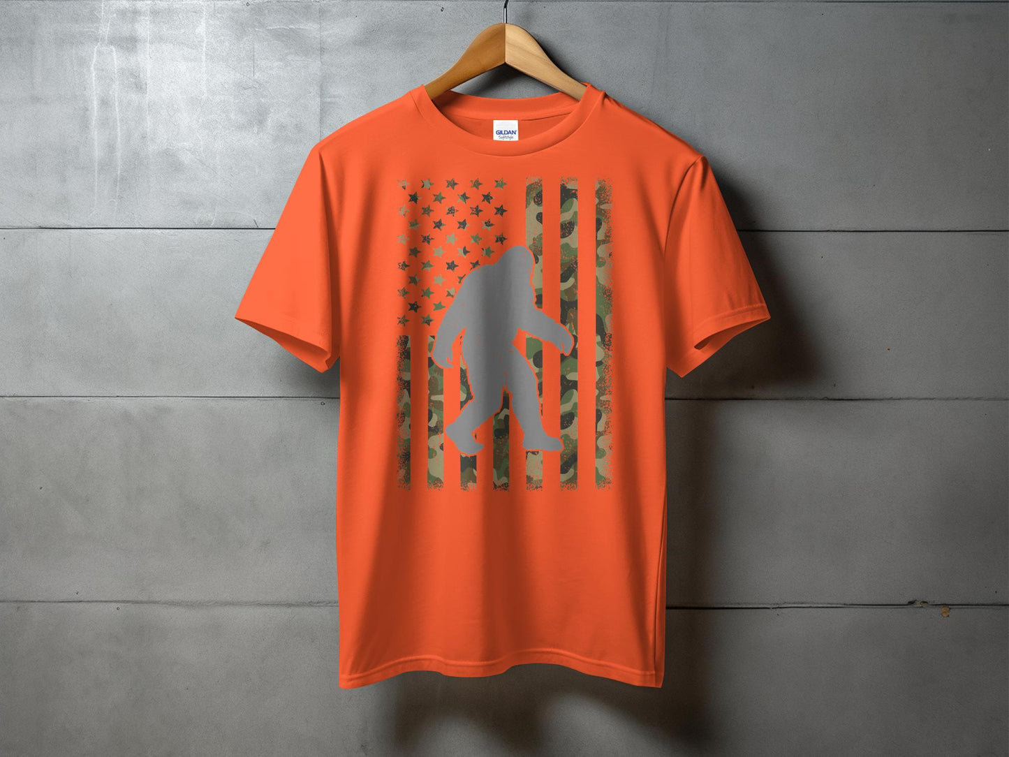 Camo Patterned Flag with Sasquatch Silhouette T-Shirt