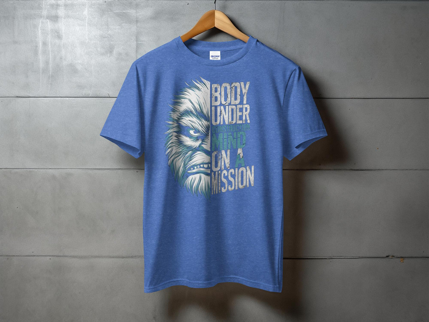 Bigfoot T-Shirt, Body Under Construction Mind On A Mission, Funny Workout Shirt, Fitness Graphic Tee, Gym Motivational Shirt