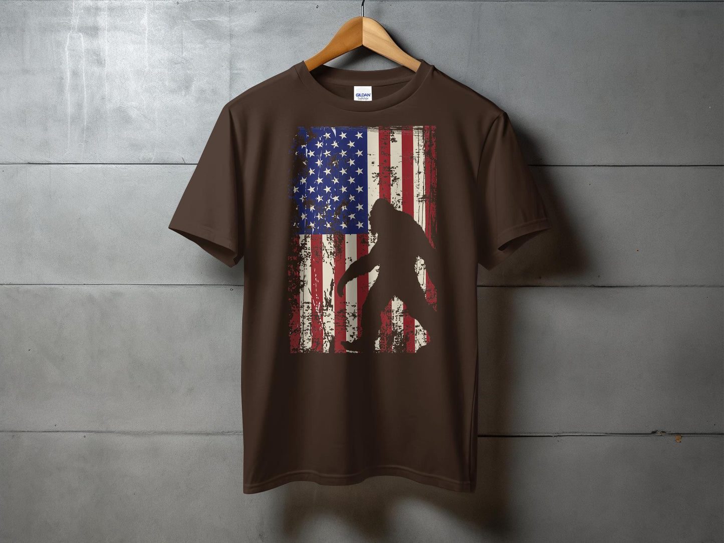 Grunge American Flag with Bigfoot Silhouette T-Shirt