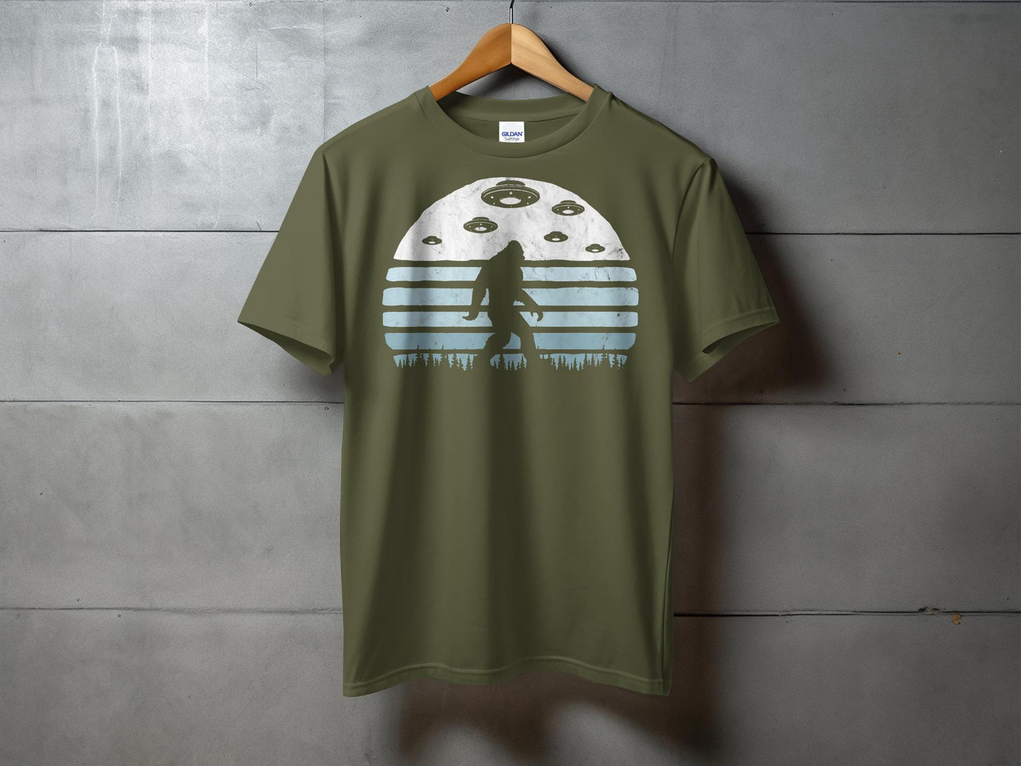 Bigfoot and UFOs Retro Style Graphic T-Shirt