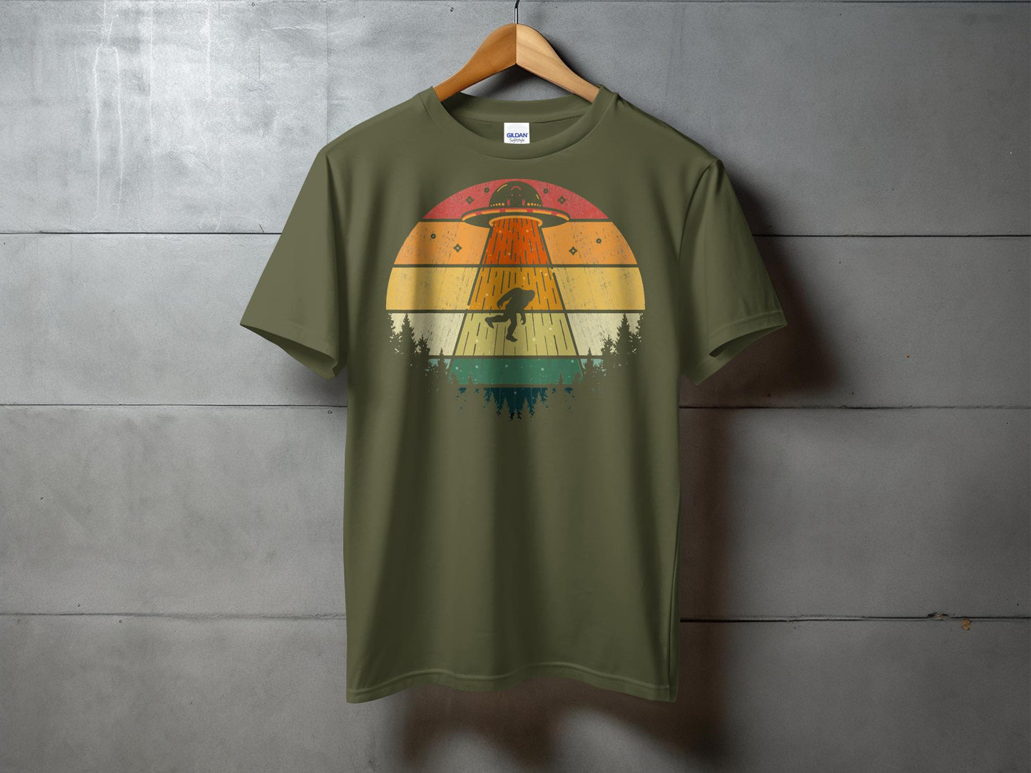 Alien Abduction Scene in Colorful Forest T-Shirt