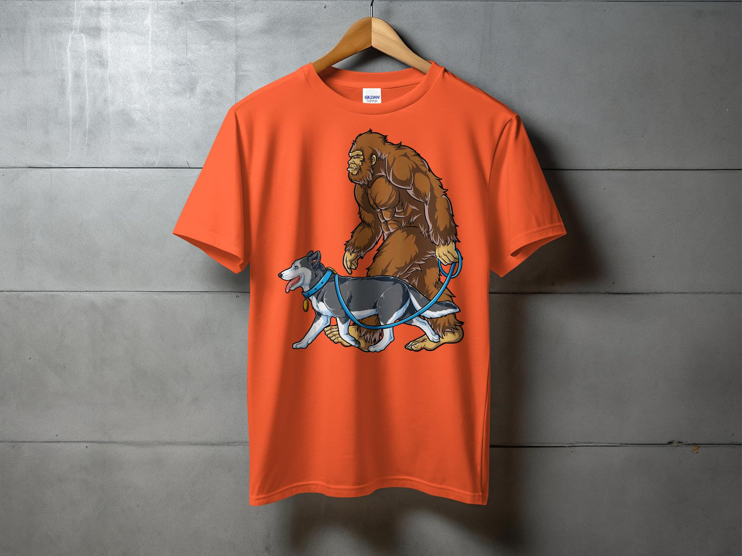 Bigfoot Walking Husky Cartoon Print T-Shirt