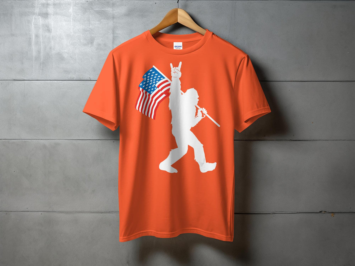 Bigfoot Holding USA Flag Patriotic Graphic T-Shirt