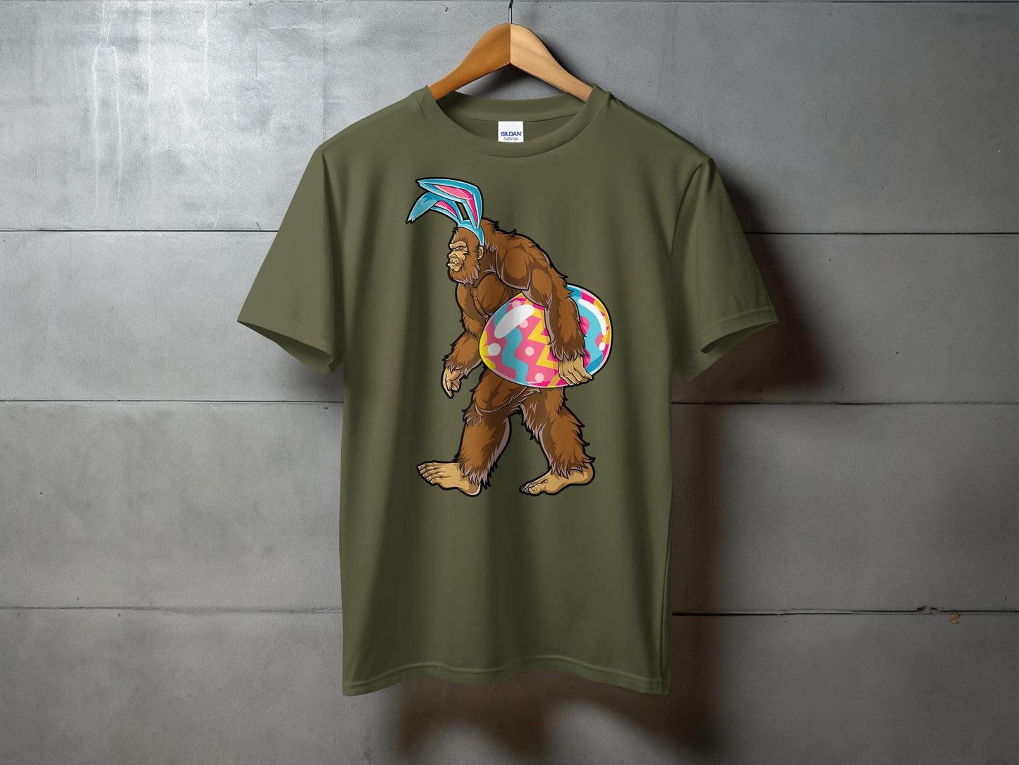 Bigfoot with Bunny Ears and Easter Egg Graphic T-Shirt