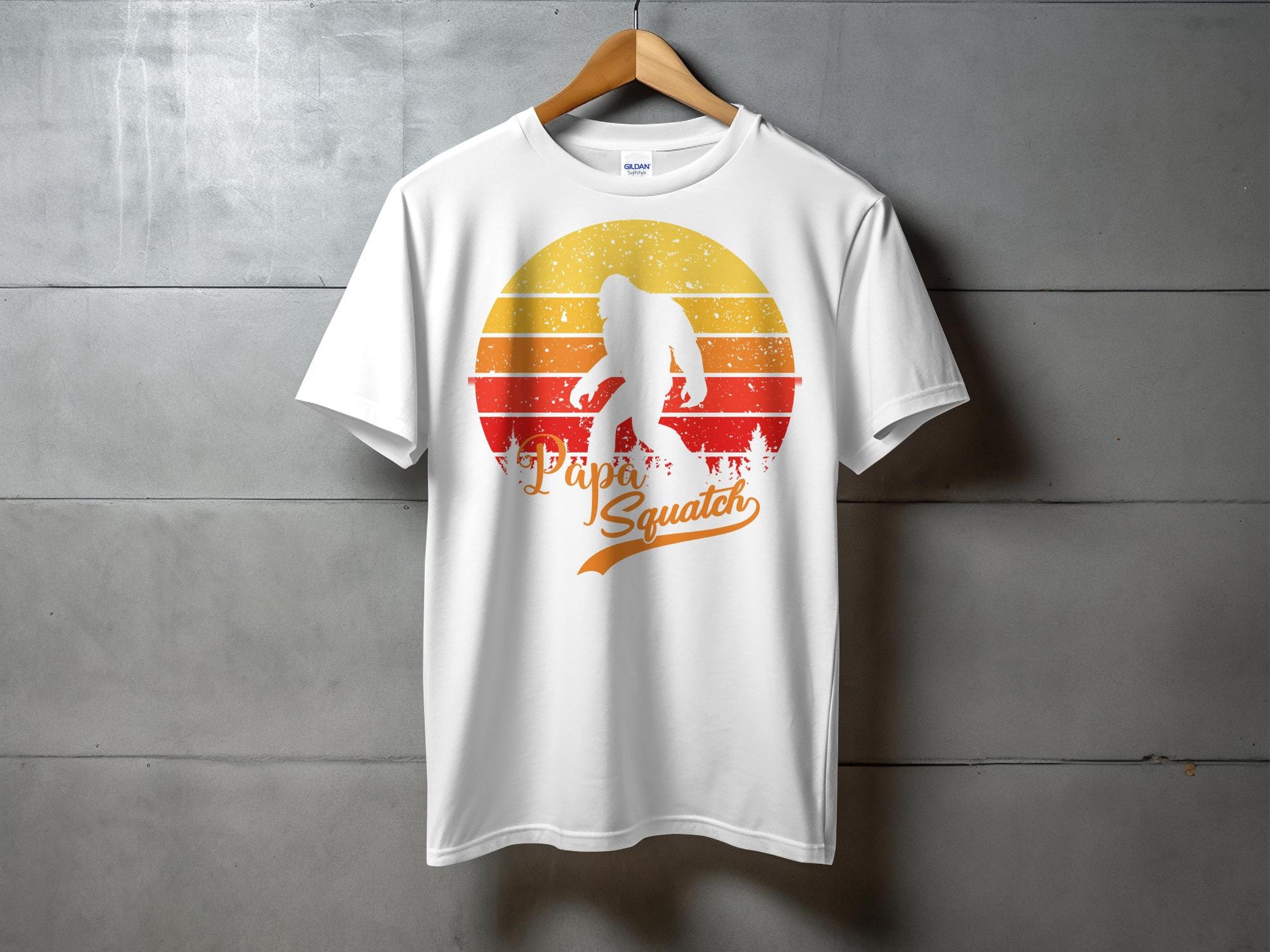 Papa Squatch Retro Sun Design Graphic T-Shirt