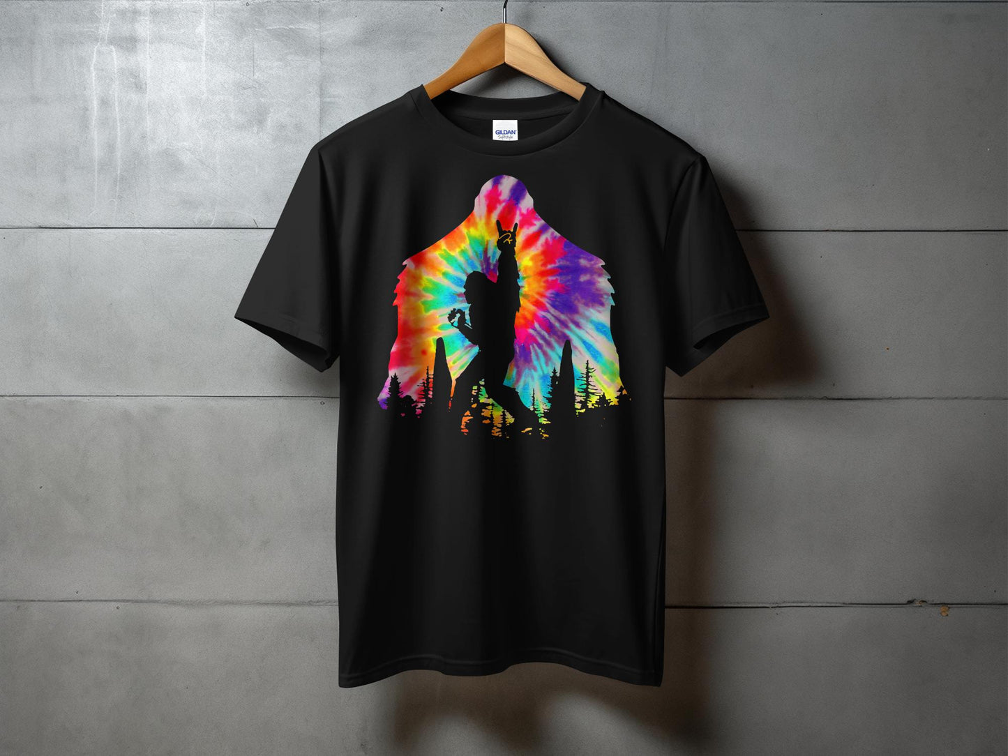 Vibrant Tie-Dye Bigfoot with Peace Gesture T-Shirt