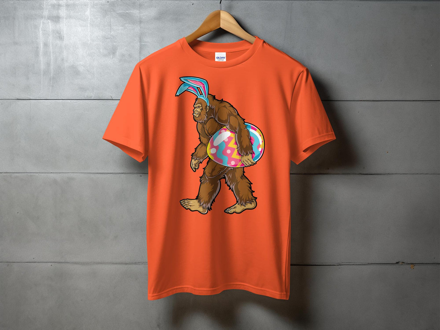 Bigfoot with Bunny Ears and Easter Egg Graphic T-Shirt