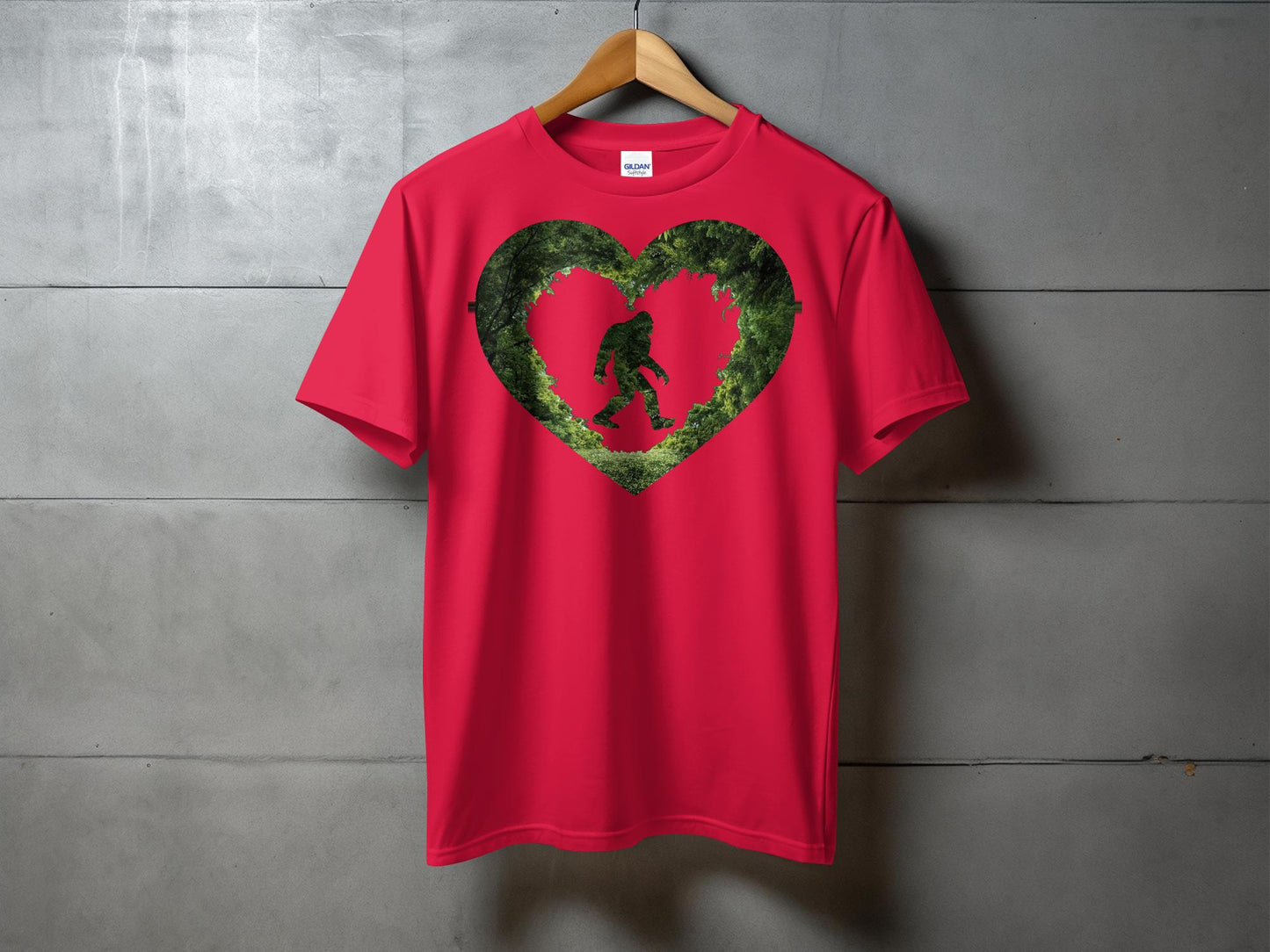 Unique Bigfoot Forest Heart Shape Graphic T-Shirt