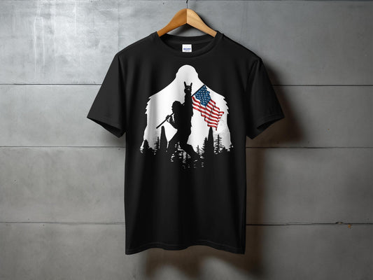 Patriotic Soldier with American Flag Graphic T-Shirt