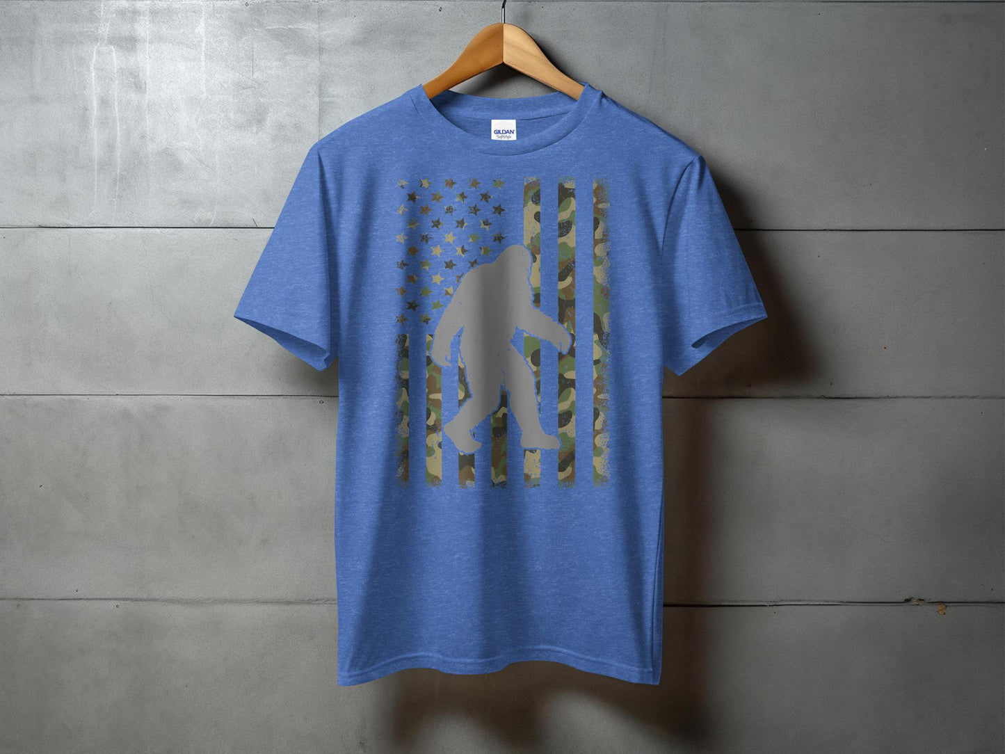 Camo Patterned Flag with Sasquatch Silhouette T-Shirt