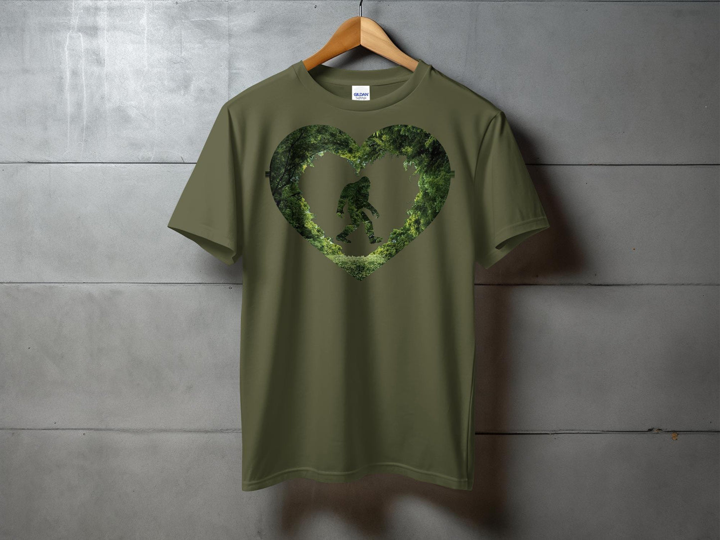 Unique Bigfoot Forest Heart Shape Graphic T-Shirt