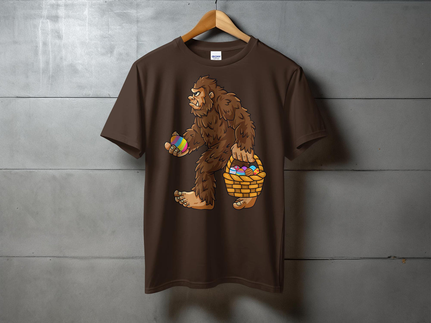 Bigfoot Holding Basket of Colorful Easter Eggs T-Shirt