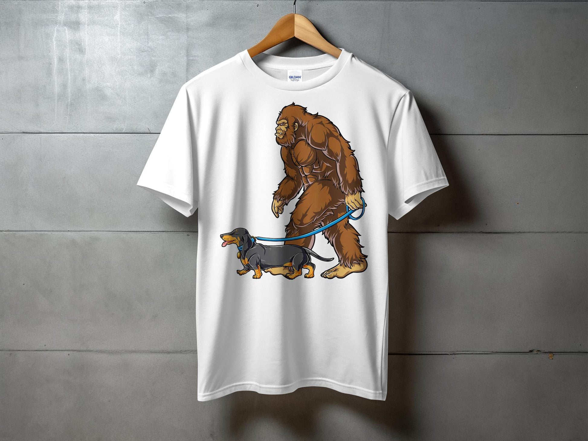 Bigfoot Walking Cute Dachshund Funny Graphic T-Shirt