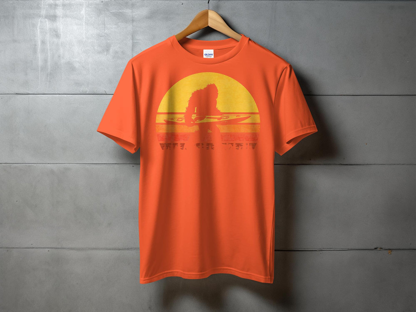 Bigfoot Carrying Kayak Silhouette Retro Style T-Shirt