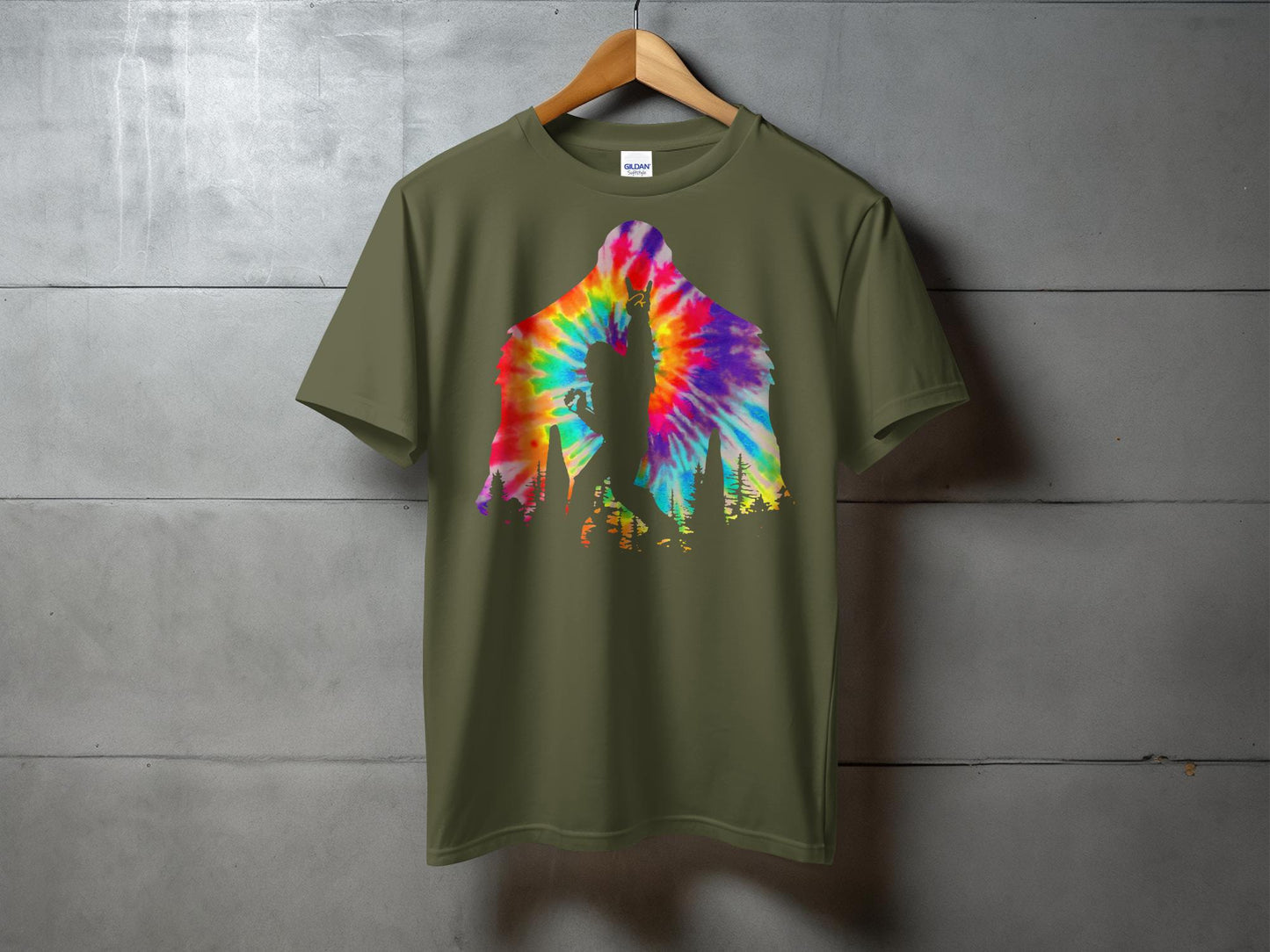 Vibrant Tie-Dye Bigfoot with Peace Gesture T-Shirt