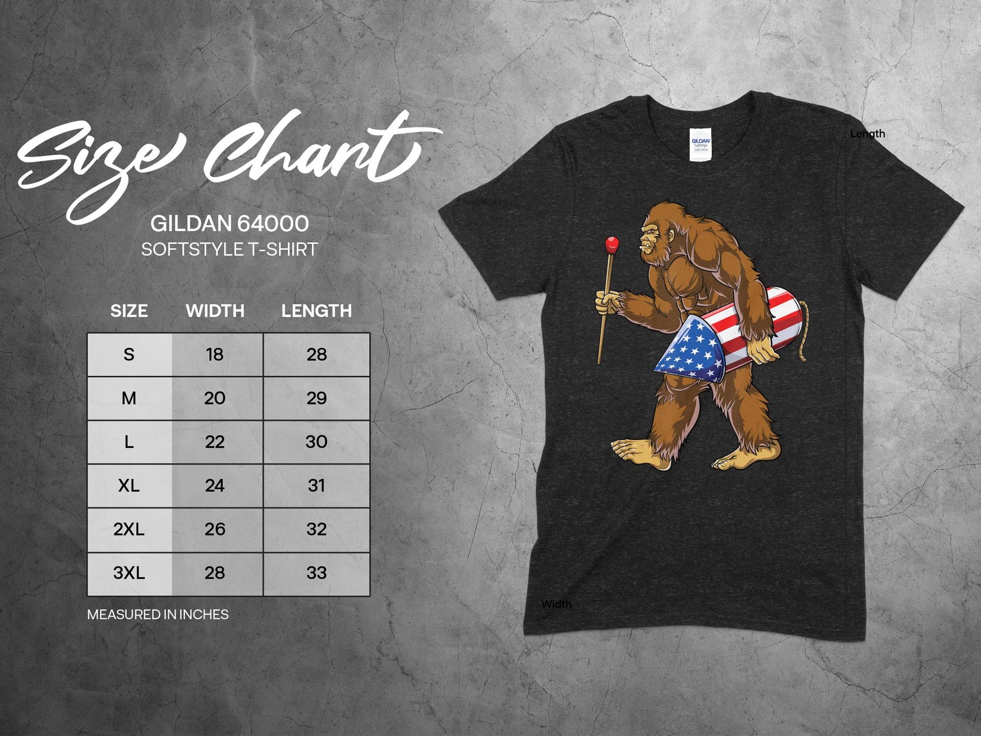 Patriotic Bigfoot Holding Rocket Design Graphic T-Shirt