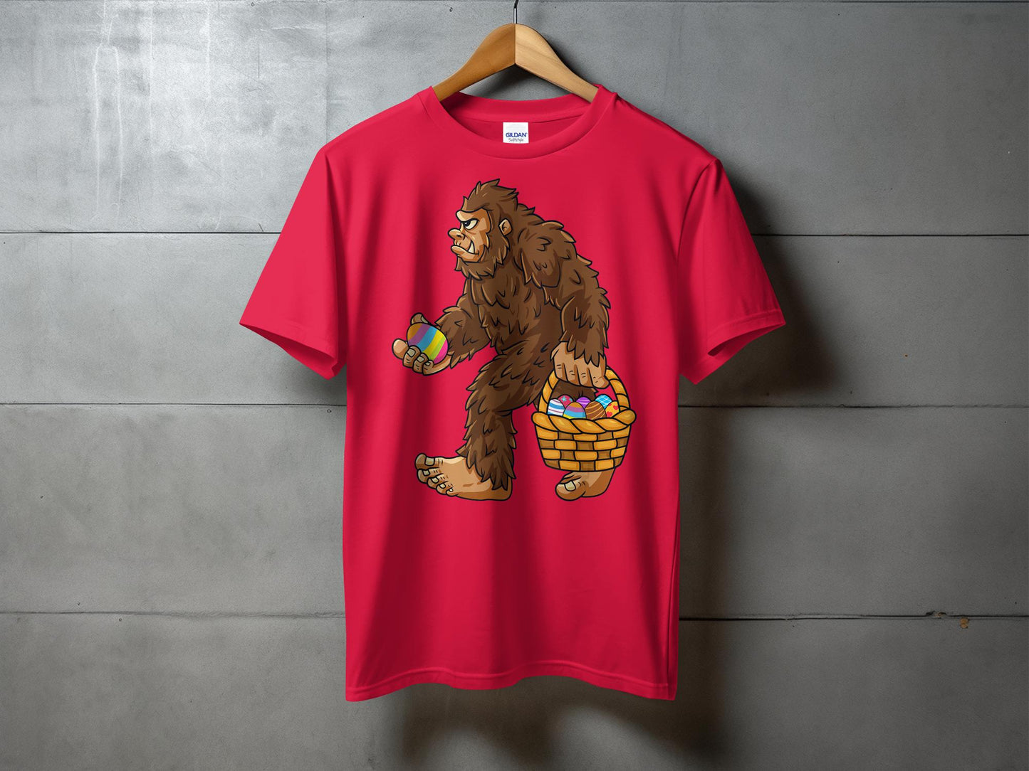 Bigfoot Holding Basket of Colorful Easter Eggs T-Shirt