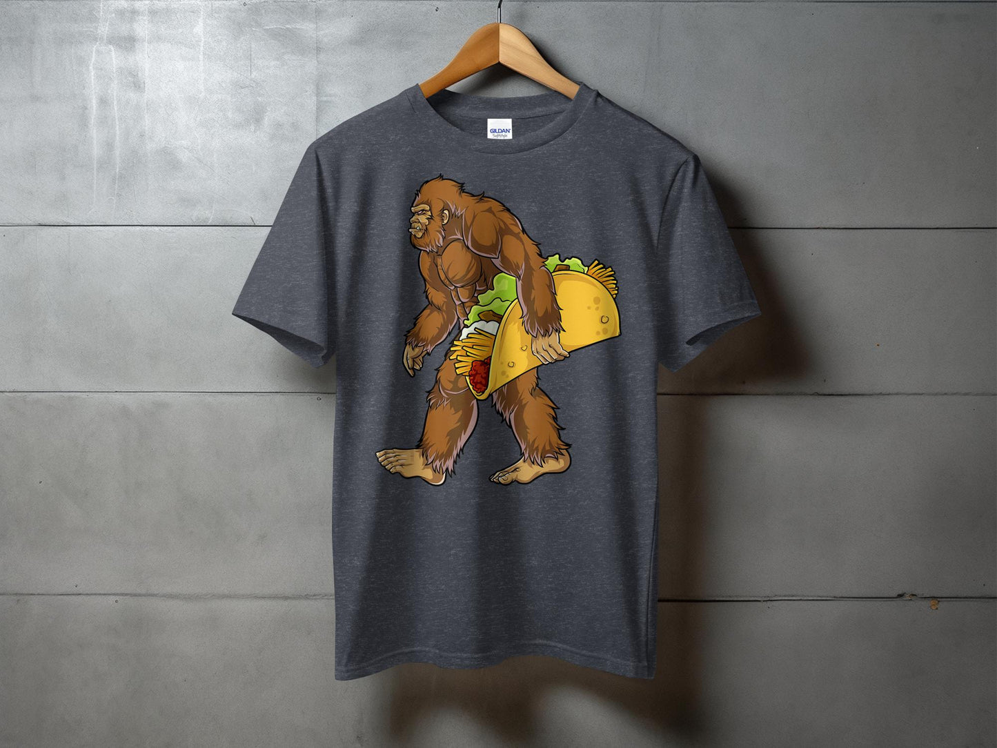 Funny Bigfoot Holding Giant Taco Graphic T-Shirt